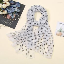 Foulards Coréen Solide Couleur Polka Dot Imprimer Transparent Mousseline De Soie Solaire Châle Été Long Cou Protection Soleil Femme Soie Écharpe R43