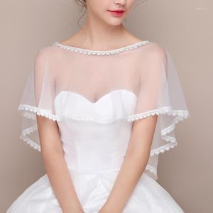 Foulards coréen couleur unie robe de mariée châle femmes Cape été dentelle mousseline de soie maille Transparent soleil vêtements crème solaire cape R38