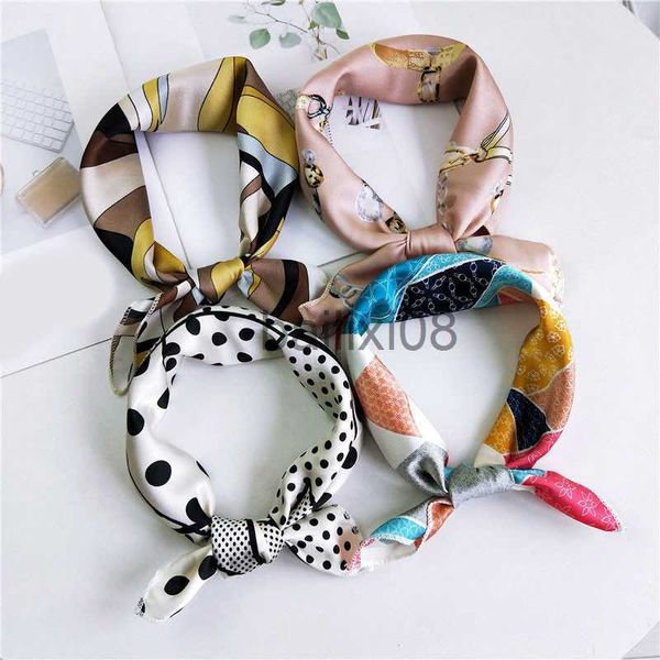 Foulards Coréen Carré Foulard En Soie Dot Impression Foulard Cou Wrap Femmes Petits Scarves DIY Cheveux Cravate Bande Bandana Châle Sacs Wraps Ruban J230703