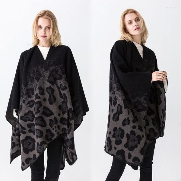Foulards Style coréen rétro imprimé léopard Cardigan Faux cachemire femmes châle écharpe vestes couverture Cape Pashmina Claok manteaux
