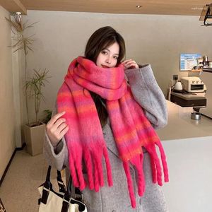 Écharpes Version coréenne de la femme automne-hiver Vintage dégradé couleur rayé écharpe étudiant cou épaissi châle chaud