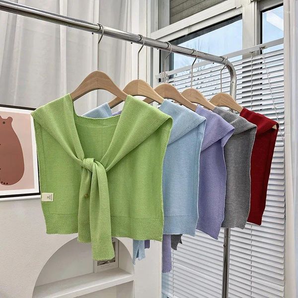 Écharbes châle en tricot en couleur coréenne pour le printemps et l'automne mince cardigan écharpe nouée d'été nouée