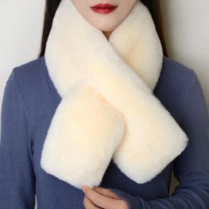 Écharpes coréennes hiver chaud écharpe pour femmes couleur unie fausse fourrure col croisé châle élégant peluche cou doux