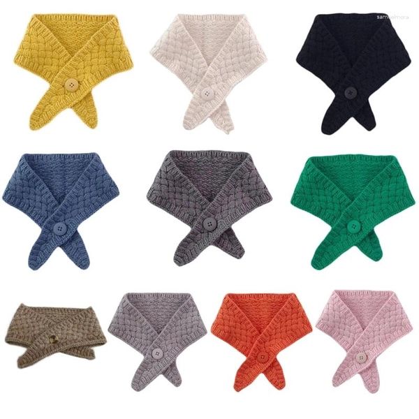 Écharpes coréennes femmes tricotées bouton écharpe pour croix faux faux col solide couleur bonbon crochet châle enveloppe hiver extérieur coupe-vent