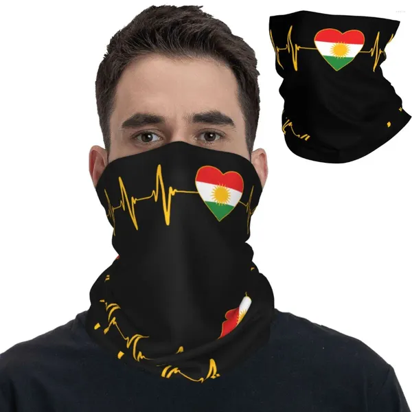Écharpes Kurde Heartbeat Flag I Love Kurdistan Bandana Neck Gaiter Imprimé Wrap Écharpe Chaude Balaclava Équitation Pour Hommes Femmes Respirant