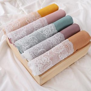 Foulards dentelle Hijab islamique plaine coton lin écharpe Style de mariage musulman châle Turban tête enveloppe bandeau Foulard