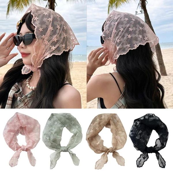 Bufandas de encaje Triángulo Bufanda Flor Cuello Dulce Niñas Seda Vintage Musulmán Mujeres Gasa Hijab Accesorios para el cabello para