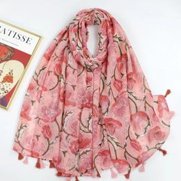 Écharpes dames mode ethnique rose floral imprimé coton coton coton viscose châle écharpe hiver enveloppe avec des glands hijabs musulmans snood