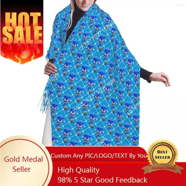 Foulards dames longues en mouvement Sonics Shadow motif femmes hiver automne épais chaud gland châle enveloppes mode polyvalente écharpe féminine