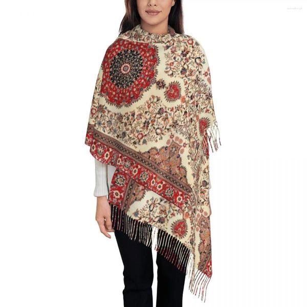 Foulards dames longs tapis antiques persans du nord femmes hiver épais chaud gland châle enveloppes bohème ethnique kilim écharpe