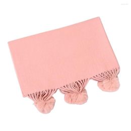 Foulards Dames Châle En Peluche Boule Décoration Peau-touch Coldproof Pur Couleur Longue Écharpe Femmes Pour Travailler