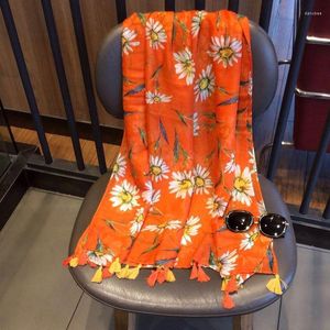 Sjaals Dames Spanje Mode Oranje Daisy Bloemen Kwastje Viscose Sjaal Sjaal Winter Hoge Kwaliteit Pashmina Wraps En Hijaabs Moslim Sjaal