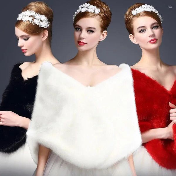 Foulards Dames Blanc Rouge Mariée Mariage Châle Filles Wrap Cape Fausse Fourrure Pashmina Hiver Chaud Parti Écharpe Épais Vêtements D'extérieur