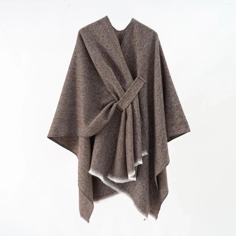 Lenços senhora elegante verificação windowpane cinto xale pull-through fechamento frontal sólido pashmina capa moda xadrez malha envoltório poncho yk102