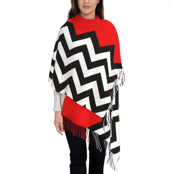 Bufandas Lady Long Modern Twin Peaks Geométrico Zigzag Mujeres Invierno Grueso Cálido Borla Mantón Envolturas Bufanda Bohemia