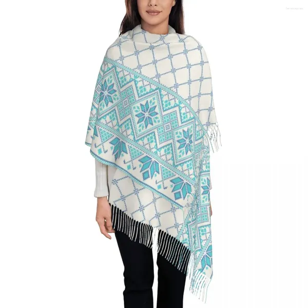 Bufandas Lady Long Palestina Árabe Kufiya Keffiyeh Invierno Grueso Cálido Borla Mantón Wrap Palestina Hatta con Tatreez Bufanda