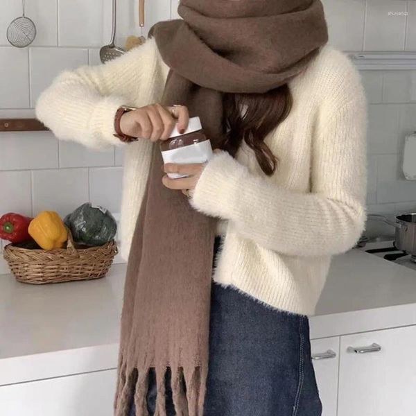 Bufandas Lady Bufanda a prueba de viento Mujeres con estilo Invierno de mujer Grueso Mantón cálido con borla torcida Detalle Cuello