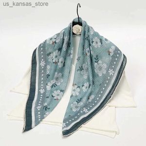 Écharbes grandes écharpe carrée en coton de 90 cm femmes Floraldesign Suncreen Beach Headkerchief châle Wraps Hijab Bufanda Travel Pachmina Echarpe240409