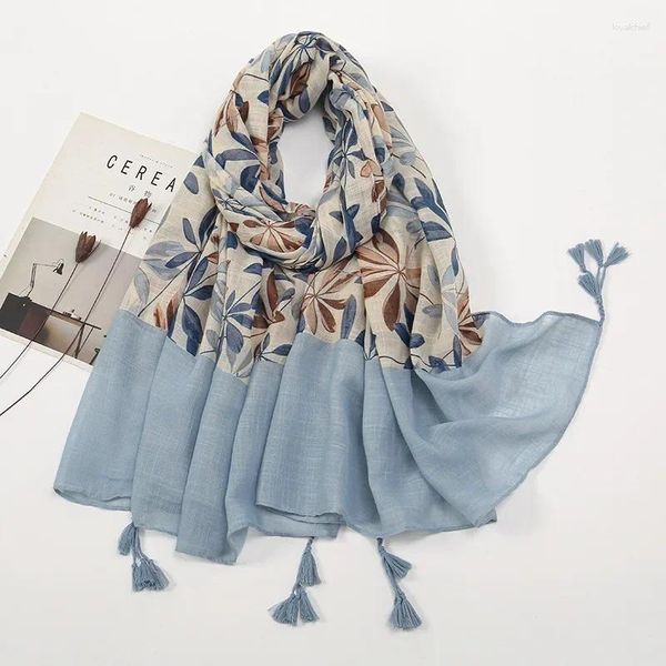 Bufandas Último Otoño Slub Algodón Estampado Con Flecos Bufanda Palestina Mujeres Invierno Cuello Calentador Elegante Mantón Hijab Foulard En Mousseline Luxe