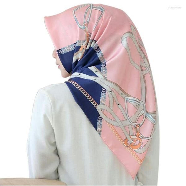 Bufandas Cadena de leopardo Impreso Hijab Bufanda para mujeres 90x90 Cuadrado Musulmán Diadema Imitación Seda Satén