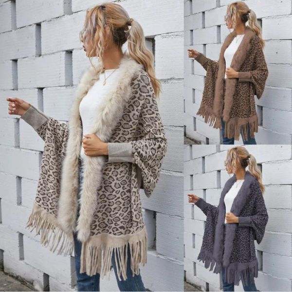 Bufandas leopardo chal borla pashmina Mujeres elegantes envolturas de piel falsa cárdigan otoño otoño de invierno Cape Muffler Poncho ECHARPES