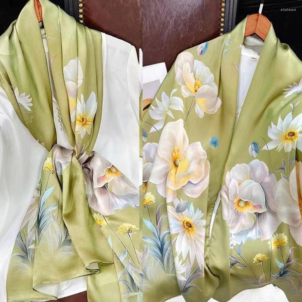 Foulards Châles de soie pour femmes vert clair Dufanda Automne Hiver Long Hijabs Marque de mode Écharpe naturelle imprimée