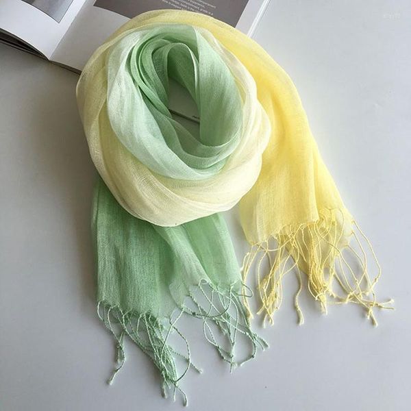 Bufandas de lino gradiente mujer primavera bufanda Echarpe musulmán Hijab Foulard chales Tie Dye mujeres/hombres bufandas para damas