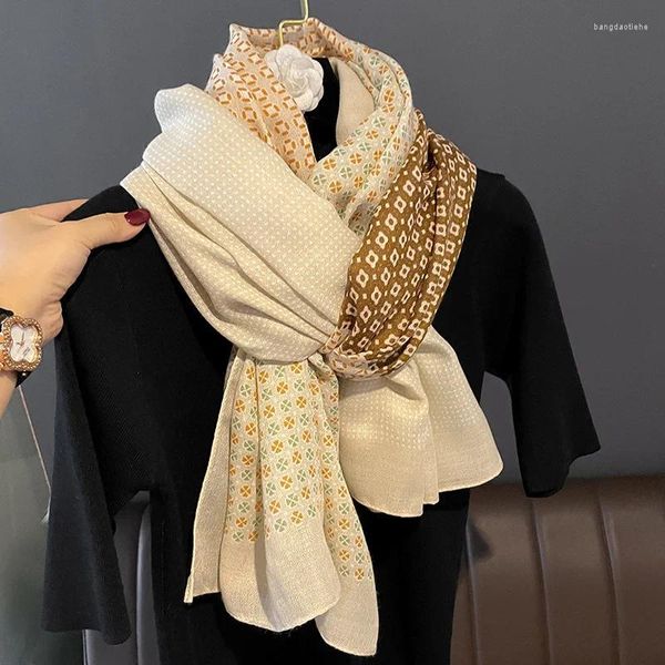 Foulards en lin châle style design marque hiver femmes écharpe mode plaid imprimé coton hijab pour dames enveloppes pashmina