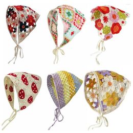 Sjaals kleine madelief breien bloemhoofdband multicolor pastorale stijl gehaakte driehoek headscarf haaraccessoires veeruitgang