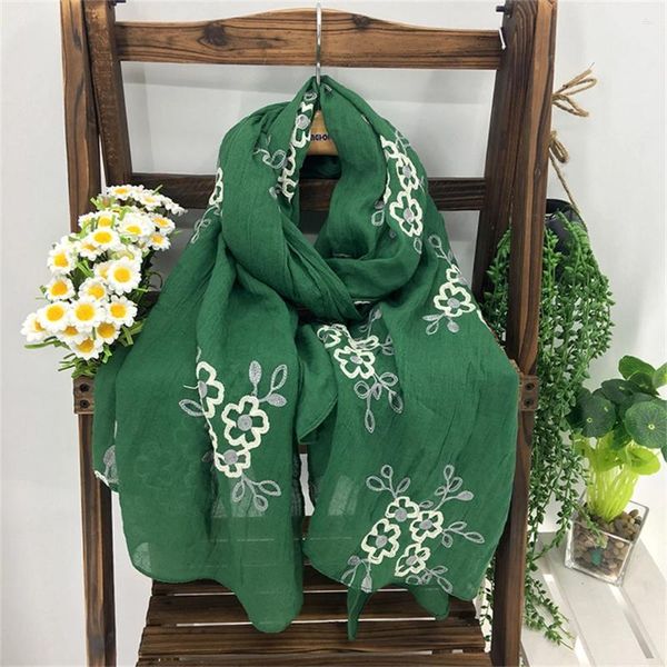 Foulards en coton long coton écharpe d'été mince châle solaire fleur féminine brodée de décoration vintage lâche hijab musulman