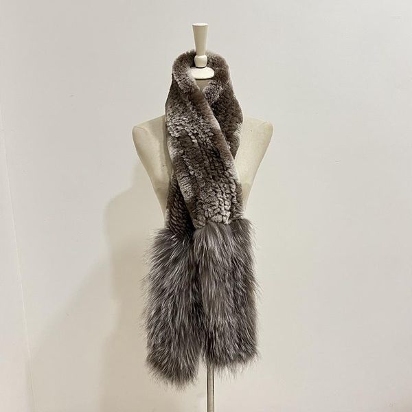 Bufandas largas para mujer, bufanda de nutria tejida de piel de invierno, accesorios de ropa de moda gruesos y cálidos