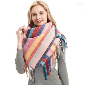 Foulards Loop Yarn Striped Plaid Polyester Long Frange Hair For Women Jh47