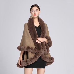 Sjaals losse vleermuishuls zacht gebreide overjas vrouwen winterfeestje mantel brede faux rex kraagjas cape mode ponchos chal