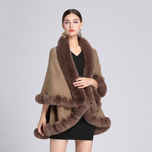 Bufandas sueltas manga de murciélago abrigo de punto suave mujer capa de fiesta de invierno abrigo de cuello de piel sintética ancha capa moda ponchos chal