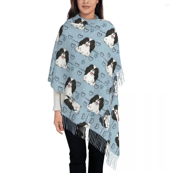 Bufandas amor blanco japonés barbilla bufanda para las mujeres otoño invierno pashmina chales y abrigo perro lindo dibujos animados largo con borla damas