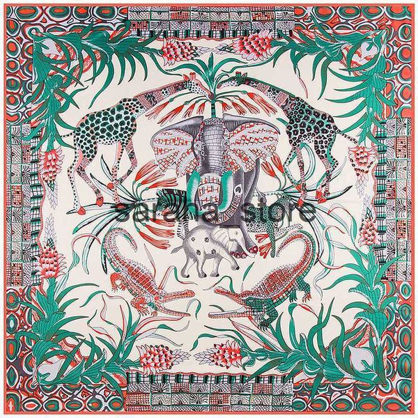 Foulards Marque De Luxe Grande Taille Imprimé Animal Écharpe Femmes Carré Twill Écharpe En Soie Éléphant Écharpe Châles Bandanas En Gros 130 * 130 CM J230801