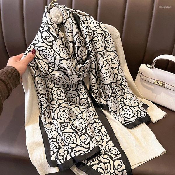 Foulards de luxe Marque Satin Soie Carré Foulard Hijab Femmes 2024 Imprimer Bandana Bandeau Foulard Dames Châle Sac Wrap Foulard 90 180 cm