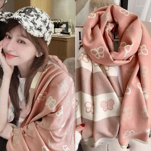 Écharpes de luxe papillon rose Design hiver écharpe femmes cachemire chaud damier épaissi doux châle cadeau