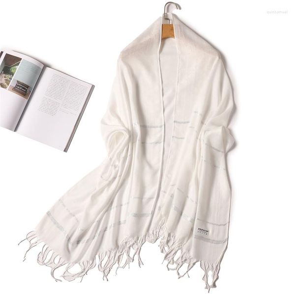 Écharpes De Luxe Écharpe En Cachemire Femmes Cajou Jacquard Tissage Argent Soie Pashmina Châle Wraps Couverture Glands Étoles De Plage Echarpe Ponchos