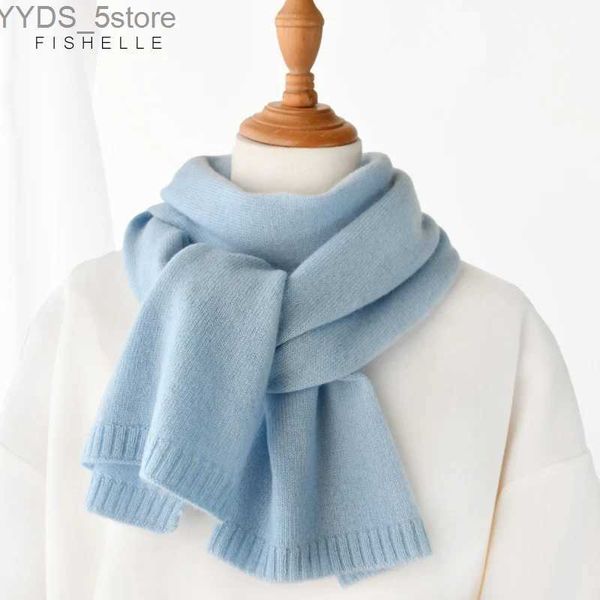 Bufandas bufandas de cachemira de lujo azul cielo mujer bufanda de invierno adultos bufanda de punto de lana cálida señoras niñas niños pequeños shl color sólido YQ231114