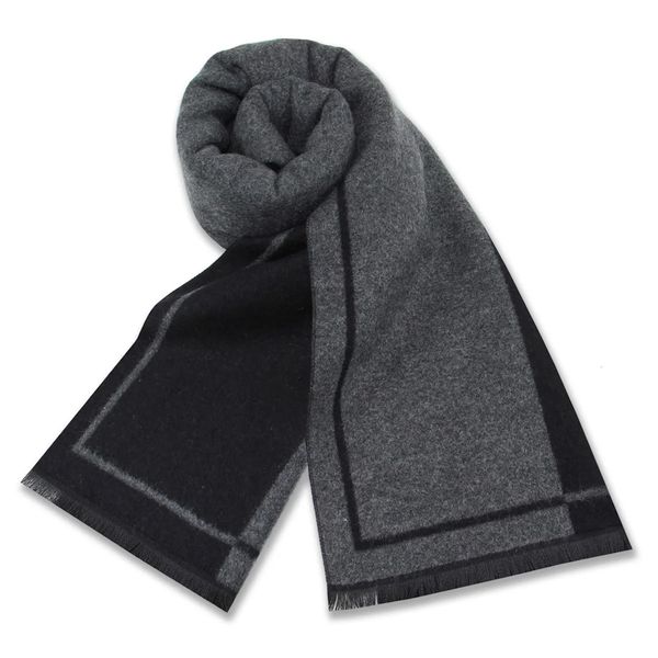 Écharpes de luxe en laine de cachemire pour hommes, écharpe chaude d'hiver pour homme, écharpe en laine gris anthracite, confortable, double couleur, mode tenue décontractée 231011