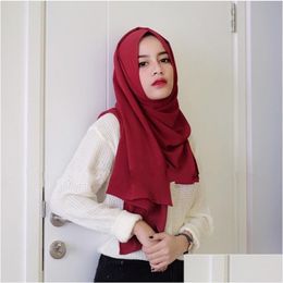 Foulards de luxe Designer Satin Mousseline de soie Hijab Écharpe Femmes Musulman Mode Crinkle Châle Grande Taille Ride Femmes Foulards Turban Bandana 1P Dhdcz