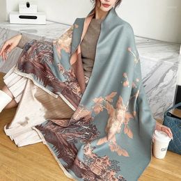 Foulards de luxe mode couverture épaisse florale hiver écharpe chaude pour les femmes cachemire châle enveloppes Pashmina étoles Bufanda femme