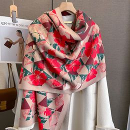 Sjaals Luxe Bloemenprint Winter Dikke Kasjmier Sjaal Dames Warme Zachte Sjaals Wraps Pashmina Kantoor Bufandas Reisponcho Echarpe 230825