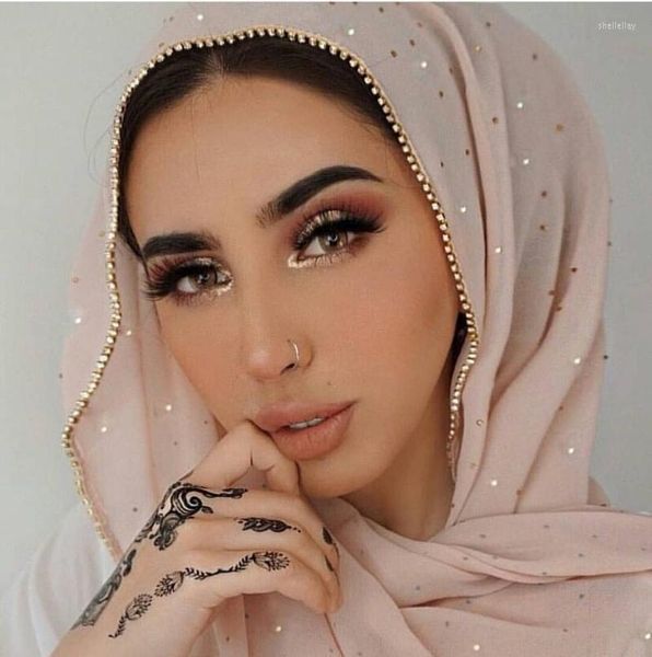 Bufandas de lujo de gasa dorada para la cabeza, bufanda sólida suave larga musulmana para mujer, Hijab Musulman, chal para mujer y envoltura Foulard IslamiqueScarves Shel22