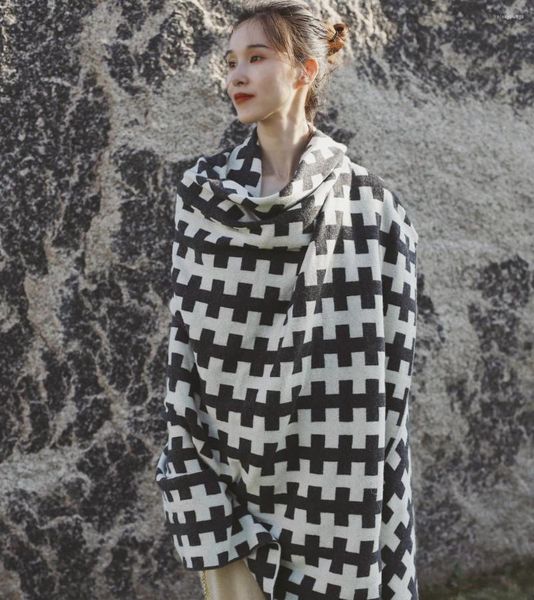 Écharpes luxe haut de gamme 730 grammes de grande taille châle en cachemire écharpe pashmina femme simple gris foncé en laine blanche en tricot en tricot