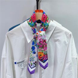 Foulards de luxe imprimé maigre soie ruban écharpes femmes Floral doux Satin Foulard femme bandeau Foulard cou sac cravates cadeau