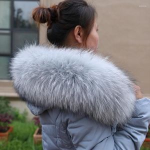 Écharpes de luxe véritable fourrure de raton laveur écharpe col hiver naturel femmes manteau capuche garniture chaud surdimensionné mode châle