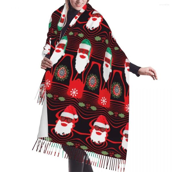 Écharpes de luxe Père Noël avec lunettes de soleil Noël Vacances Gland Écharpe Hiver Automne Chaud Châle Wrap Lady Mode Polyvalent