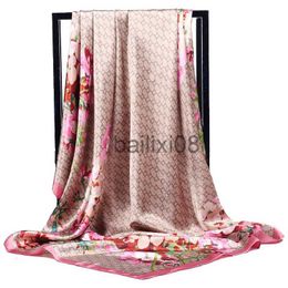 Bufandas Bufanda de cabeza de seda de lujo Mujeres Foulard de verano Satén Cabeza cuadrada Hijab Bufandas para damas Chales de marca 90 * 90 Bufanda de seda Hijab musulmán J230801